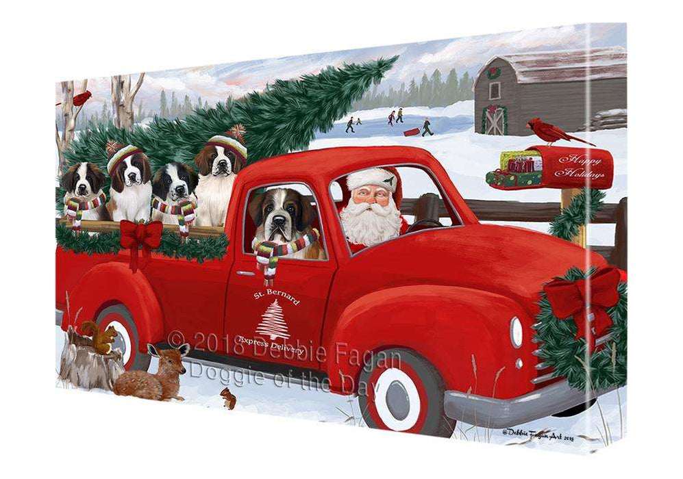 Christmas Santa Express Delivery Saint Bernards Dog Family Canvas Print Wall Art Décor CVS113435