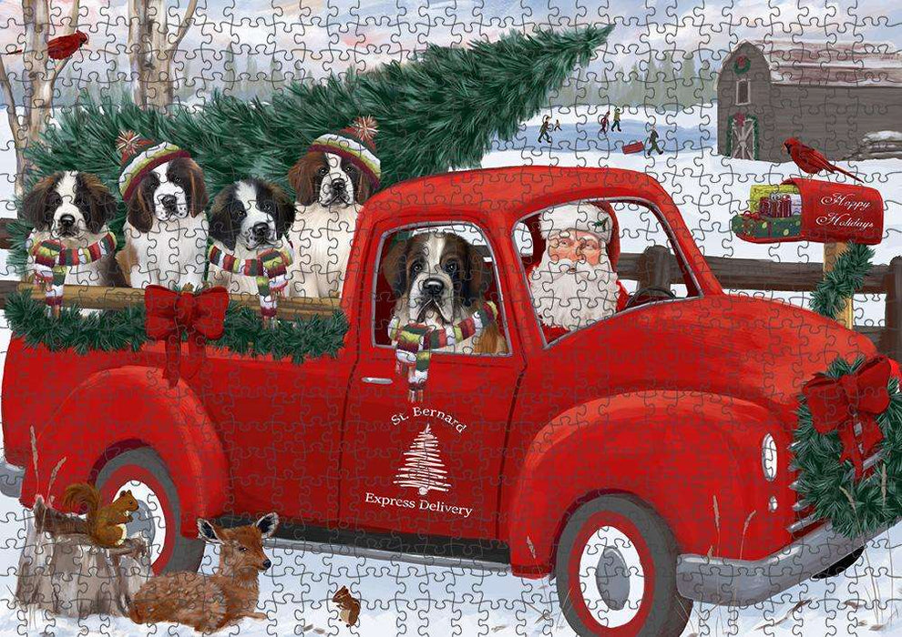 Christmas Santa Express Delivery Saint Bernards Dog Family Puzzle with Photo Tin PUZL87416