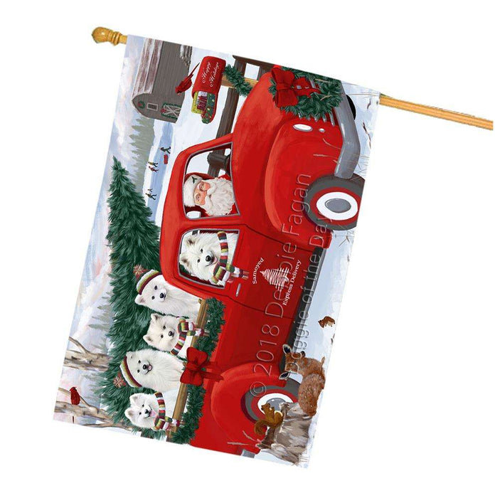 Christmas Santa Express Delivery Samoyeds Dog Family House Flag FLG55264