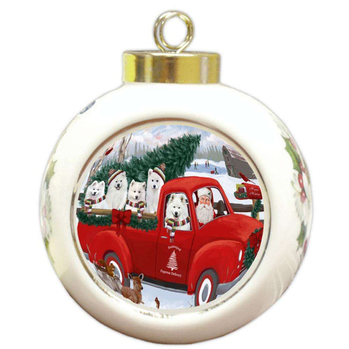 Christmas Santa Express Delivery Samoyeds Dog Family Round Ball Christmas Ornament RBPOR55191