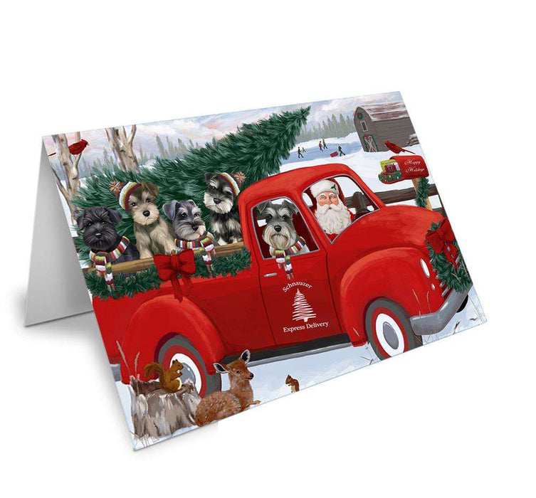Christmas Santa Express Delivery Schnauzers Dog Family Handmade Artwork Assorted Pets Greeting Cards and Note Cards with Envelopes for All Occasions and Holiday Seasons GCD69023