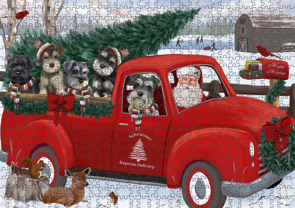 Christmas Santa Express Delivery Schnauzers Dog Family Puzzle with Photo Tin PUZL87424