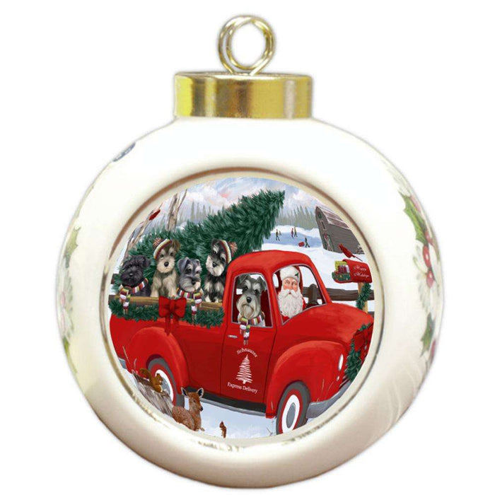 Christmas Santa Express Delivery Schnauzers Dog Family Round Ball Christmas Ornament RBPOR55192