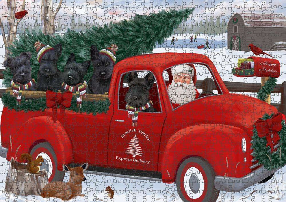 Christmas Santa Express Delivery Scottish Terriers Dog Family Puzzle with Photo Tin PUZL87428