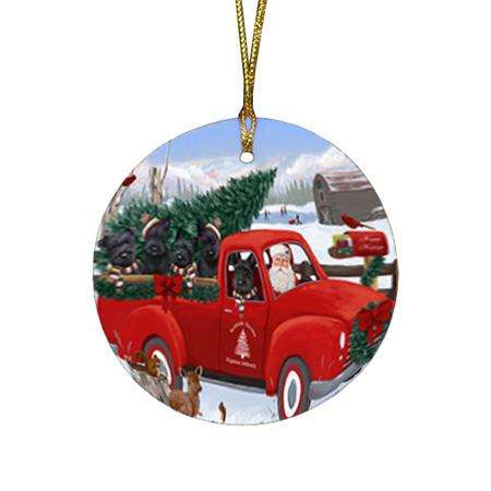 Christmas Santa Express Delivery Scottish Terriers Dog Family Round Flat Christmas Ornament RFPOR55184