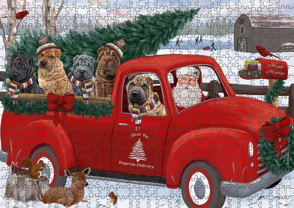 Christmas Santa Express Delivery Shar Peis Dog Family Puzzle with Photo Tin PUZL87432