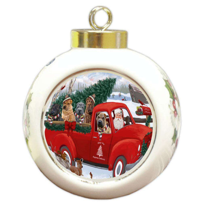 Christmas Santa Express Delivery Shar Peis Dog Family Round Ball Christmas Ornament RBPOR55194