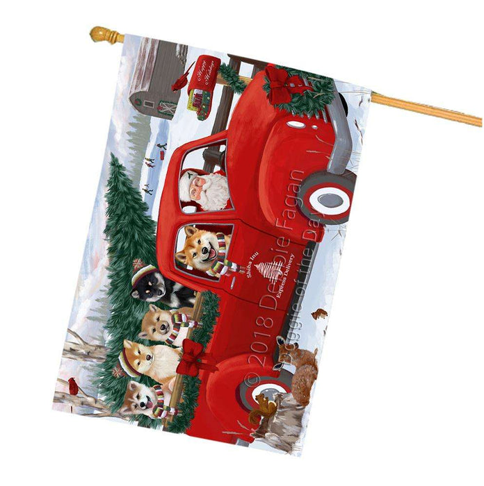 Christmas Santa Express Delivery Shiba Inus Dog Family House Flag FLG55269