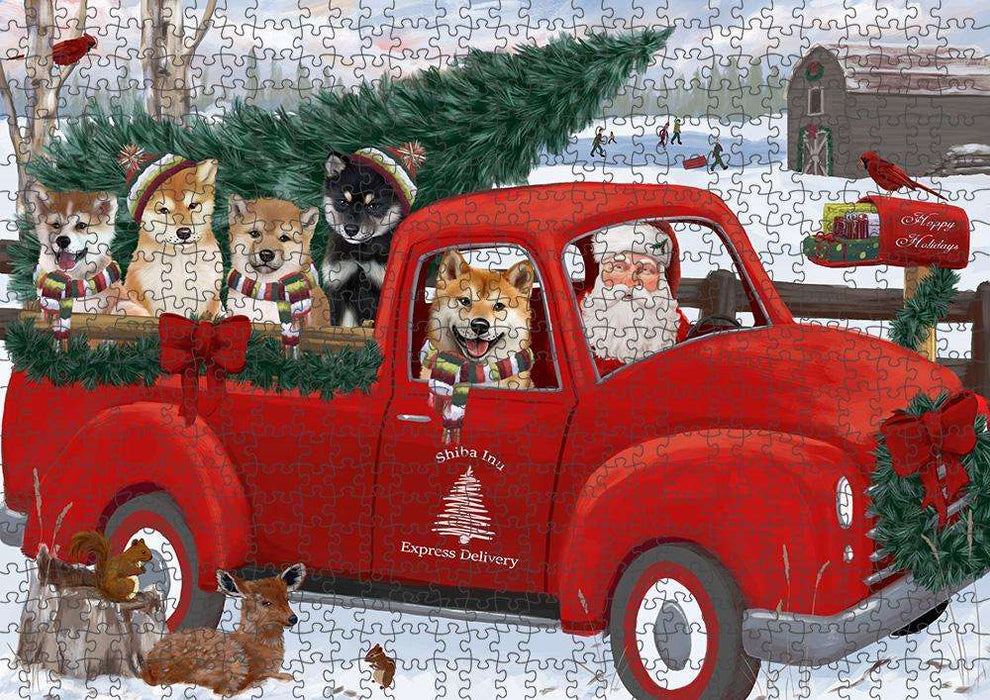 Christmas Santa Express Delivery Shiba Inus Dog Family Puzzle with Photo Tin PUZL87440