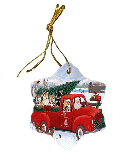 Christmas Santa Express Delivery Shiba Inus Dog Family Star Porcelain Ornament SPOR55187