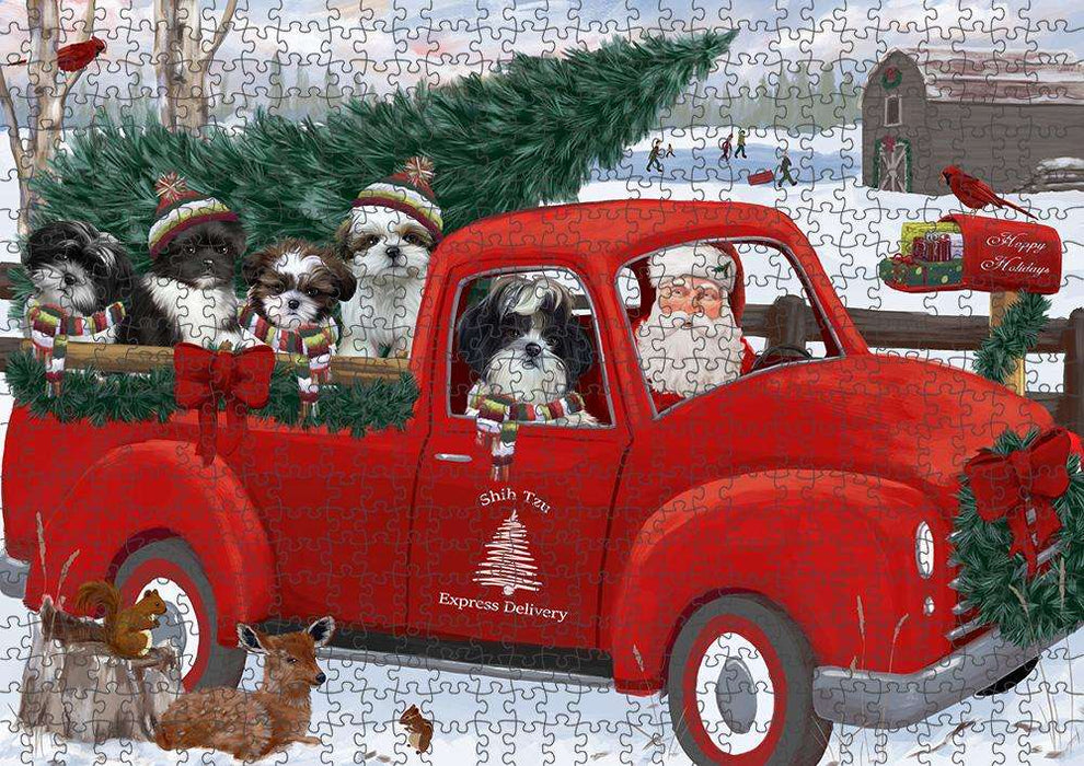 Christmas Santa Express Delivery Shih Tzus Dog Family Puzzle with Photo Tin PUZL87444