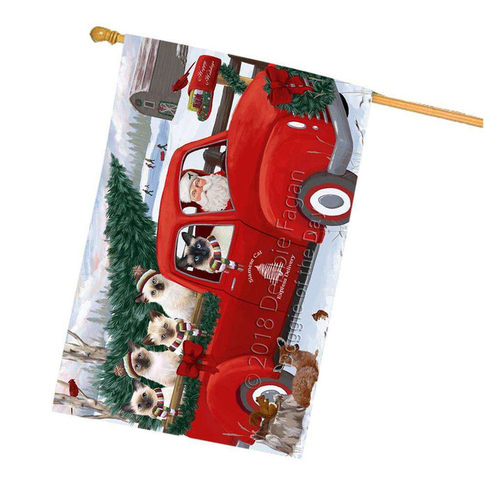 Christmas Santa Express Delivery Siamese Cats Family House Flag FLG55271