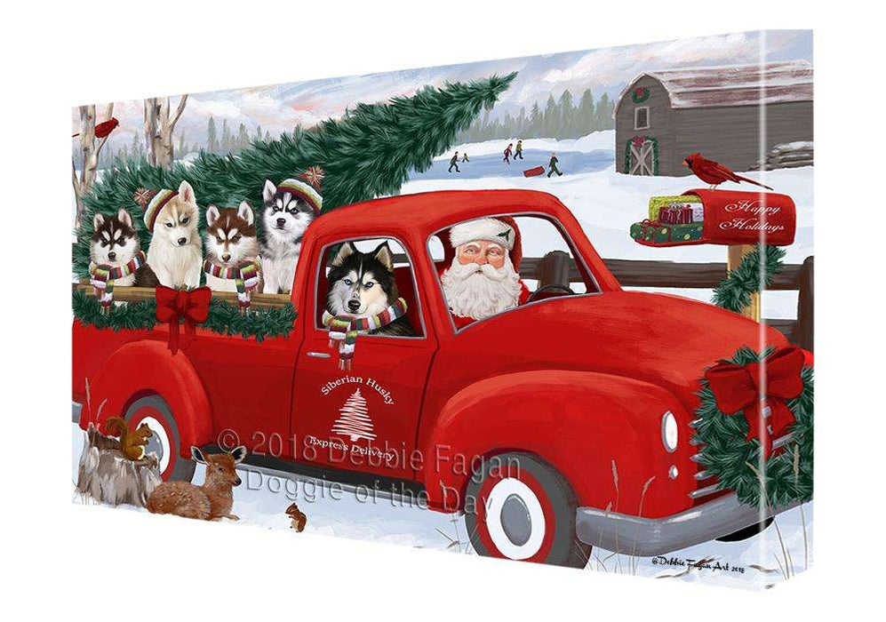 Christmas Santa Express Delivery Siberian Huskies Dog Family Canvas Print Wall Art Décor CVS113516