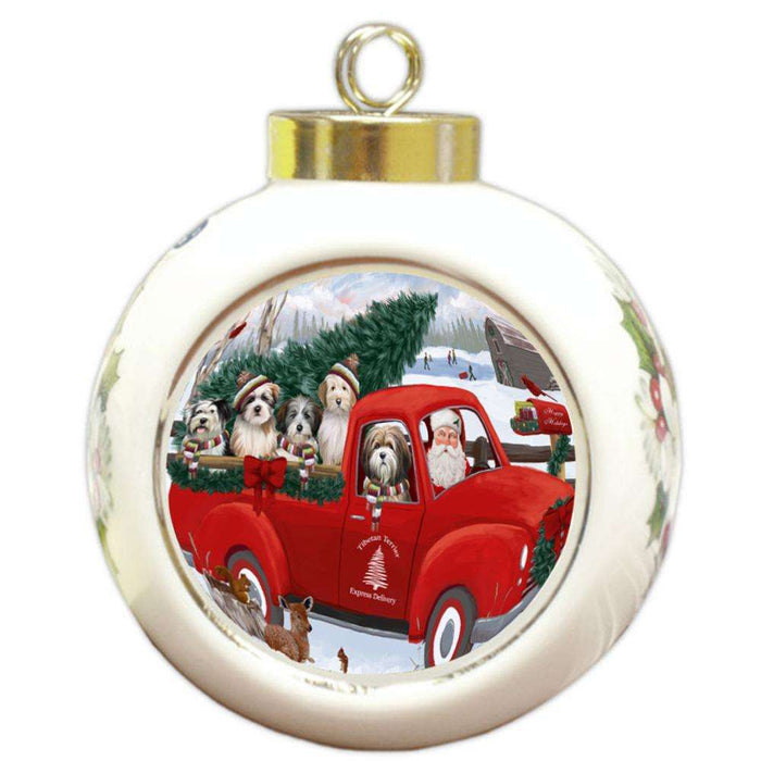 Christmas Santa Express Delivery Tibetan Terriers Dog Family Round Ball Christmas Ornament RBPOR55201