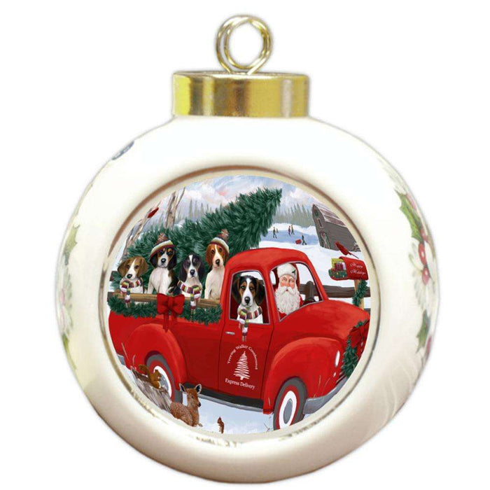 Christmas Santa Express Delivery Treeing Walker Coonhounds Dog Family Round Ball Christmas Ornament RBPOR55202