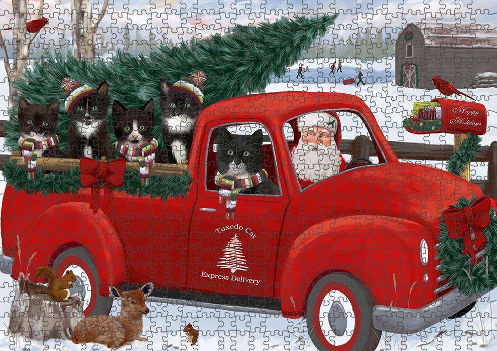 Christmas Santa Express Delivery Tuxedo Cats Family Puzzle with Photo Tin PUZL87468