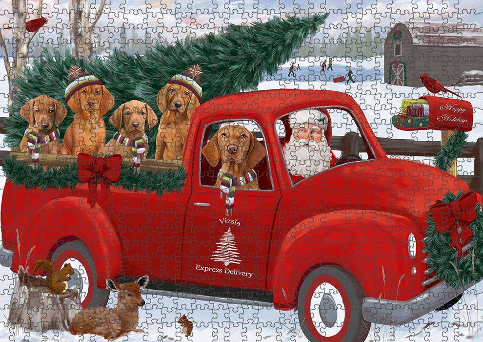 Christmas Santa Express Delivery Vizslas Dog Family Puzzle with Photo Tin PUZL87472