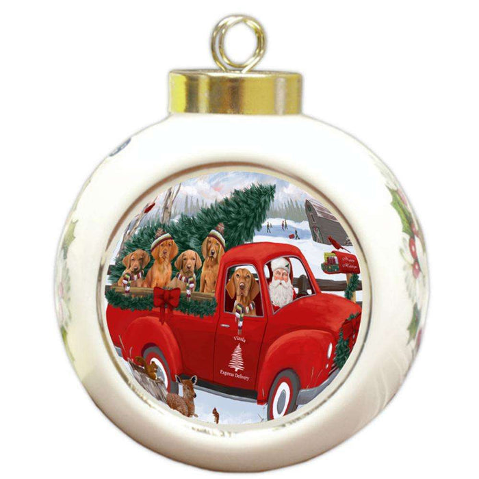 Christmas Santa Express Delivery Vizslas Dog Family Round Ball Christmas Ornament RBPOR55204