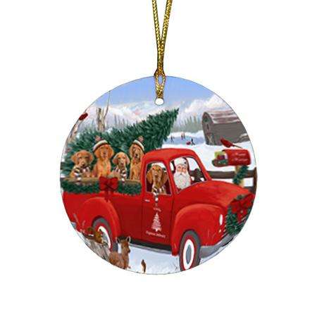 Christmas Santa Express Delivery Vizslas Dog Family Round Flat Christmas Ornament RFPOR55195