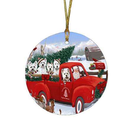 Christmas Santa Express Delivery West Highland Terriers Dog Family Round Flat Christmas Ornament RFPOR55197