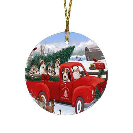 Christmas Santa Express Delivery Wire Fox Terriers Dog Family Round Flat Christmas Ornament RFPOR55199