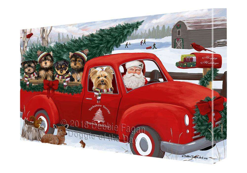 Christmas Santa Express Delivery Yorkshire Terriers Dog Family Canvas Print Wall Art Décor CVS113615