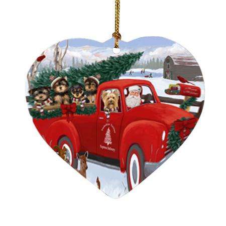 Christmas Santa Express Delivery Yorkshire Terriers Dog Family Heart Christmas Ornament HPOR55210