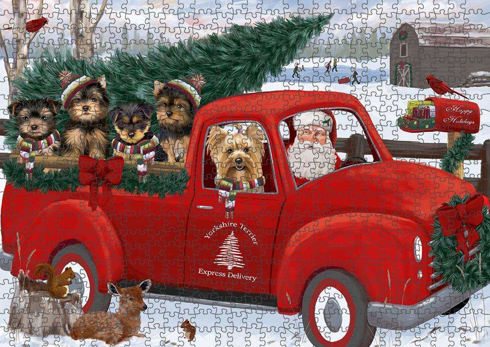 Christmas Santa Express Delivery Yorkshire Terriers Dog Family Puzzle with Photo Tin PUZL87496