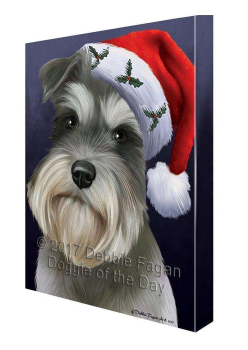 Christmas Schnauzers Dog Holiday Portrait with Santa Hat Canvas Wall Art