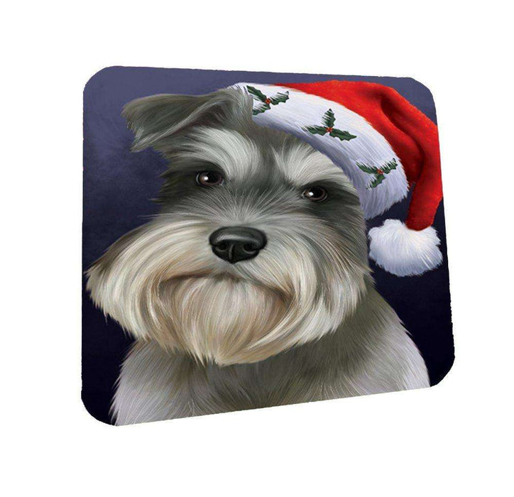 Christmas Schnauzers Dog Holiday Portrait with Santa Hat Coasters Set of 4