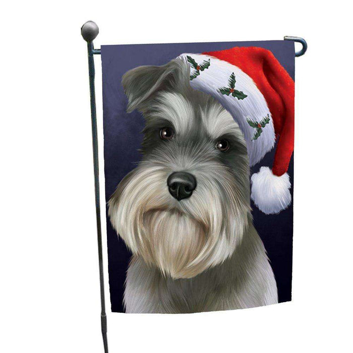 Christmas Schnauzers Dog Holiday Portrait with Santa Hat Garden Flag