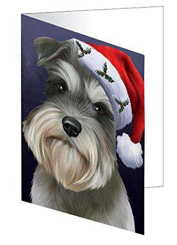 Christmas Schnauzers Dog Holiday Portrait with Santa Hat Handmade Artwork Assorted Pets Greeting Cards and Note Cards with Envelopes for All Occasions and Holiday Seasons