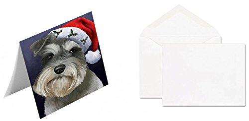 Christmas Schnauzers Dog Holiday Portrait with Santa Hat Handmade Artwork Assorted Pets Greeting Cards and Note Cards with Envelopes for All Occasions and Holiday Seasons