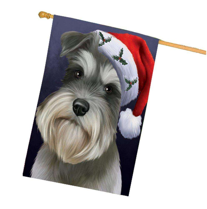 Christmas Schnauzers Dog Holiday Portrait with Santa Hat House Flag