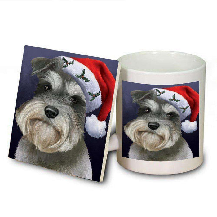 Christmas Schnauzers Dog Holiday Portrait with Santa Hat Mug and Coaster Set
