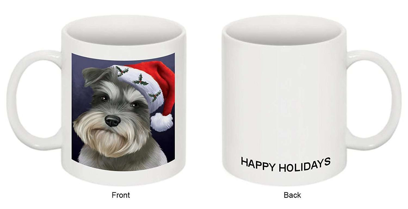 Christmas Schnauzers Dog Holiday Portrait with Santa Hat Mug