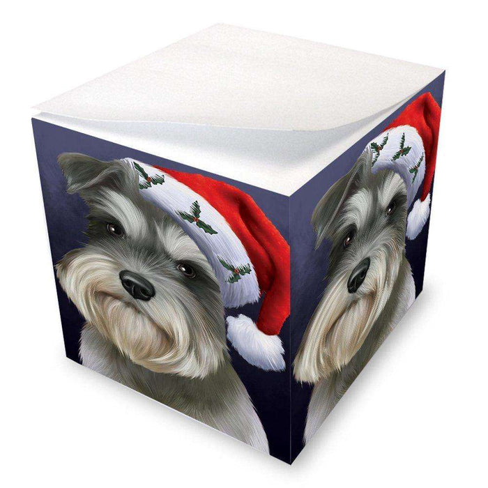 Christmas Schnauzers Dog Holiday Portrait with Santa Hat Note Cube D471