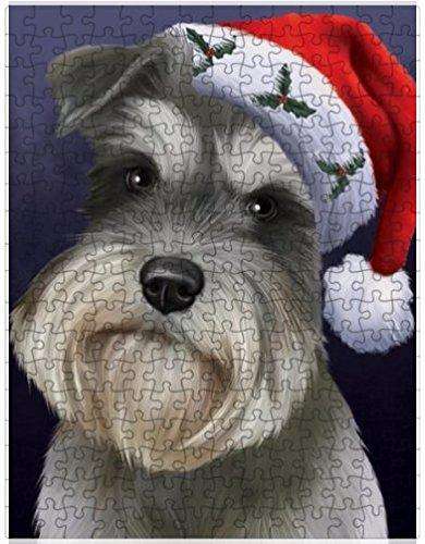 Christmas Schnauzers Dog Holiday Portrait with Santa Hat Puzzle with Photo Tin