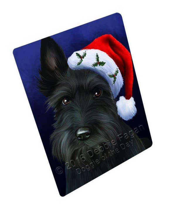 Christmas Scottish Terrier Dog Holiday Portrait with Santa Hat Art Portrait Print Woven Throw Sherpa Plush Fleece Blanket