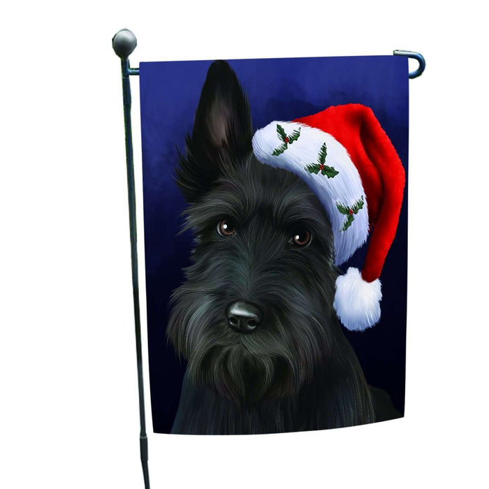 Christmas Scottish Terrier Dog Holiday Portrait with Santa Hat Garden Flag