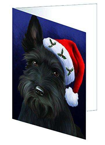 Christmas Scottish Terrier Dog Holiday Portrait with Santa Hat Handmade Artwork Assorted Pets Greeting Cards and Note Cards with Envelopes for All Occasions and Holiday Seasons