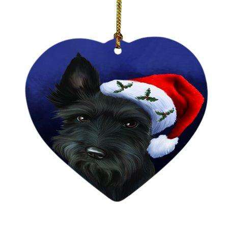 Christmas Scottish Terrier Dog Holiday Portrait with Santa Hat Heart Ornament D014