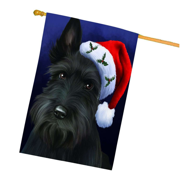 Christmas Scottish Terrier Dog Holiday Portrait with Santa Hat House Flag