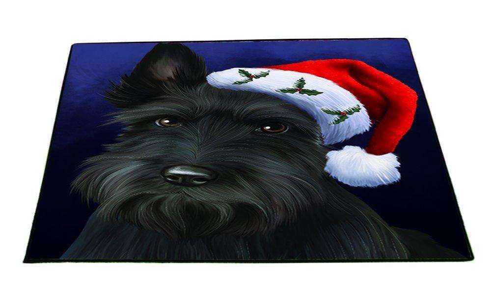 Christmas Scottish Terrier Dog Holiday Portrait with Santa Hat Indoor/Outdoor Floormat