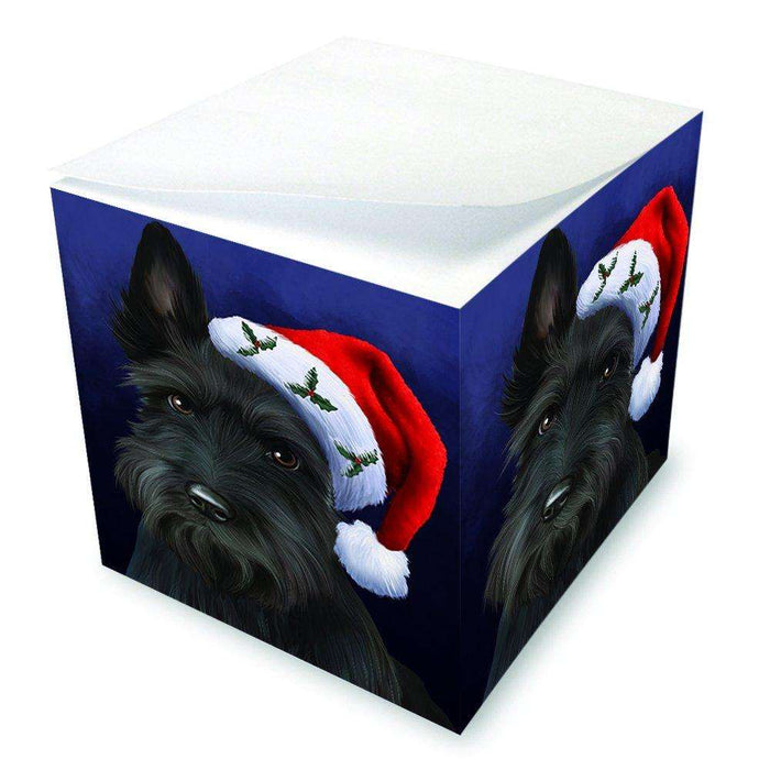 Christmas Scottish Terrier Dog Holiday Portrait with Santa Hat Note Cube D010