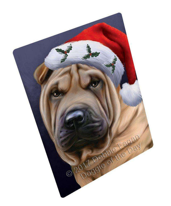 Christmas Shar Pei Dog Holiday Portrait with Santa Hat Art Portrait Print Woven Throw Sherpa Plush Fleece Blanket