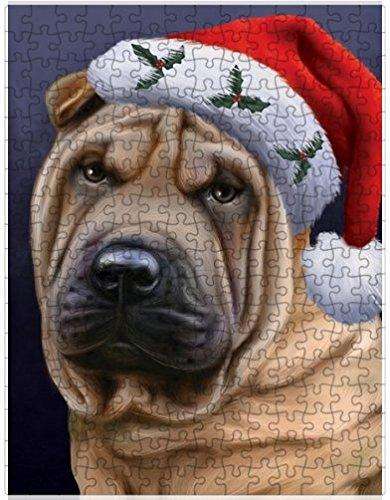 Christmas Shar Pei Dog Holiday Portrait with Santa Hat Puzzle with Photo Tin (300 pc.)