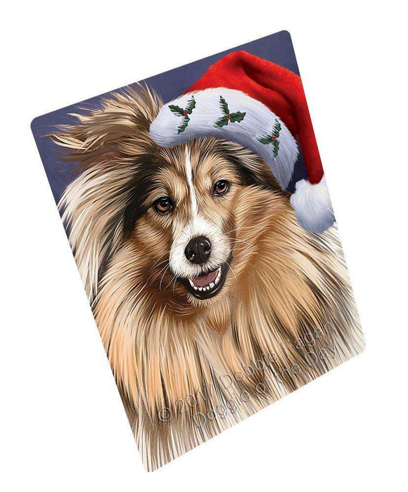 Christmas Shetland Dog Holiday Portrait with Santa Hat Tempered Cutting Board