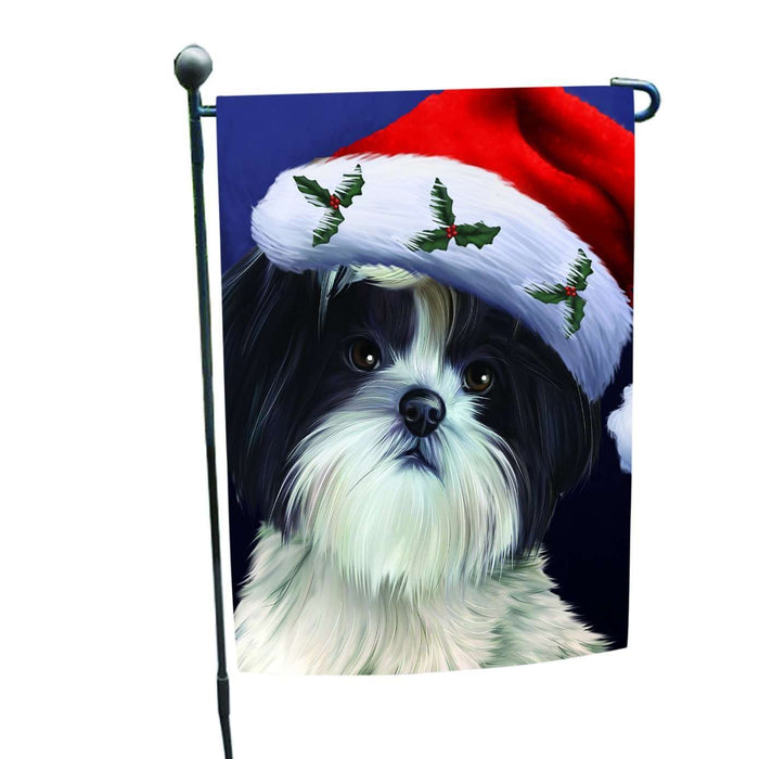 Christmas Shih Tzu Dog Holiday Portrait with Santa Hat Garden Flag
