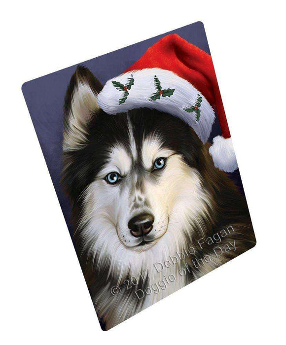 Christmas Siberian Huskies Dog Holiday Portrait with Santa Hat Art Portrait Print Woven Throw Sherpa Plush Fleece Blanket